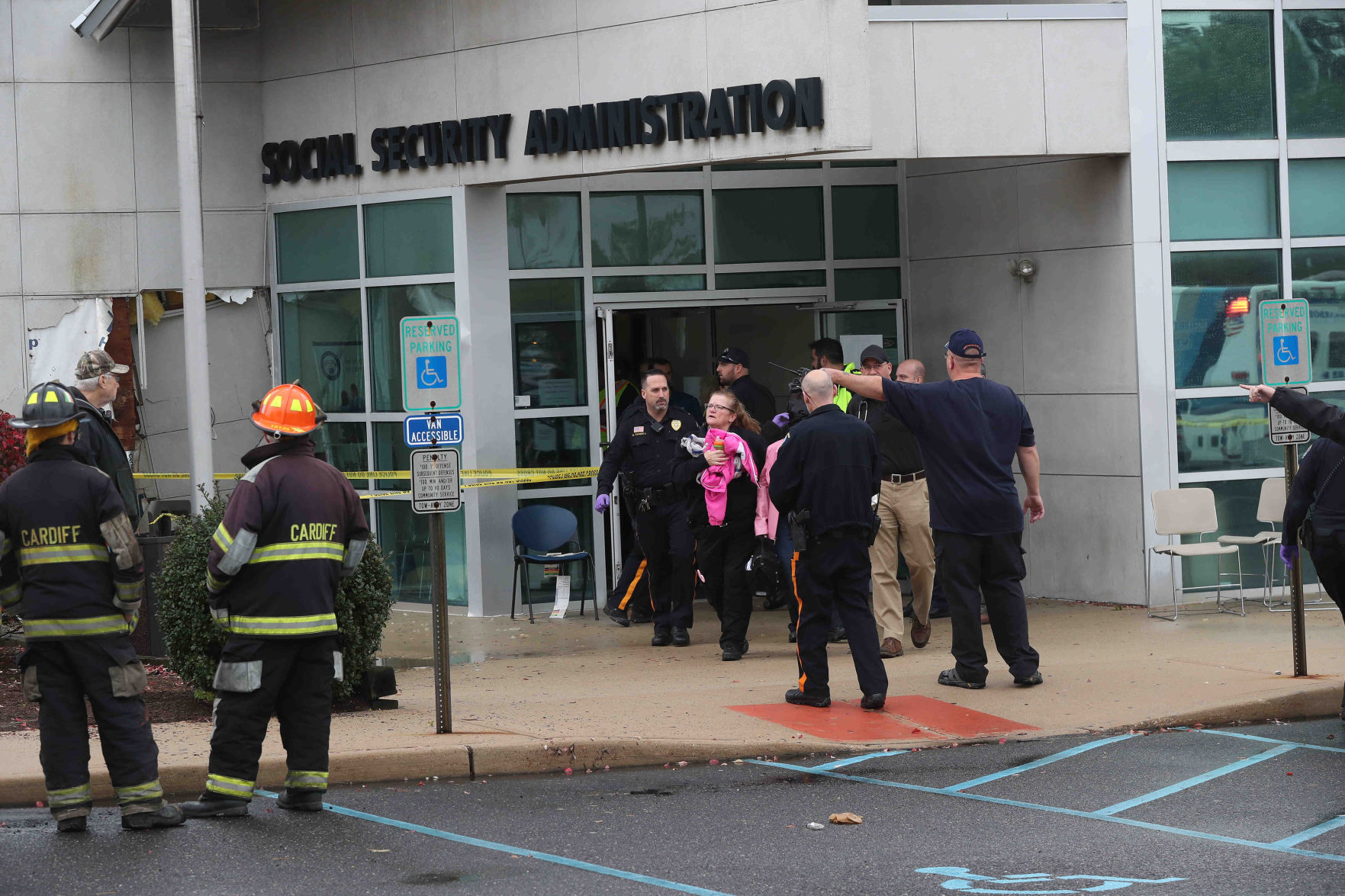 Car crash through Social Security Building